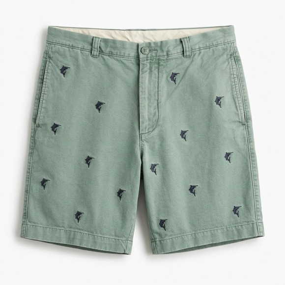 J.Crew Other - J.Crew Mens Broken-In Chino Shorts Sage Green Marlin Embroidered Size 34 Regular